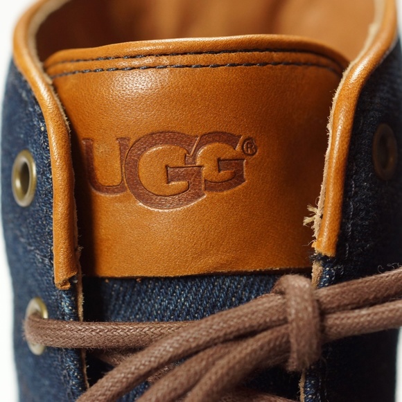 Men\'s UGG HUNTLEY Blue Denim Boots 11 Navy Leather 1004844 2 Sets Lace NEW BOX main image 5